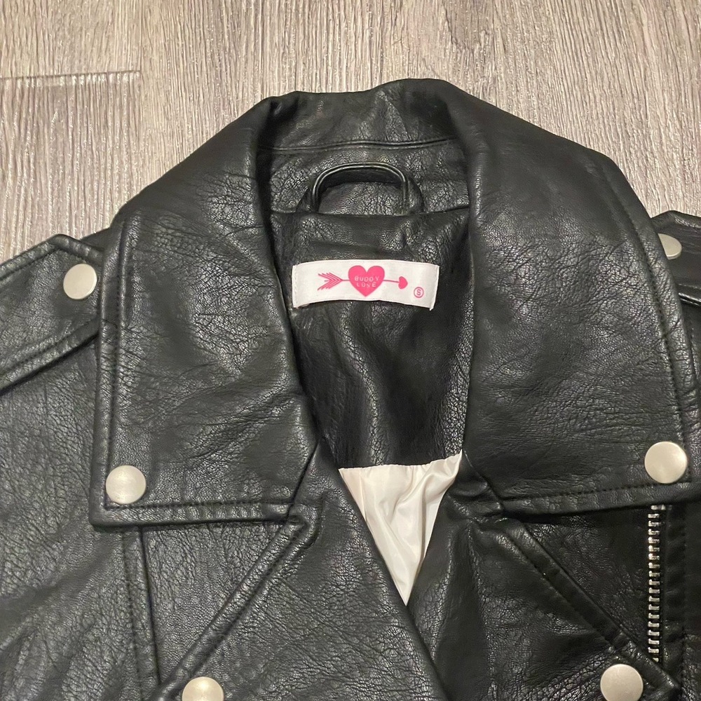 Buddylove Quinn Vegan Faux Leather Jacket Black Sherpa Sleeves Size Small Moto - Picture 4 of 9
